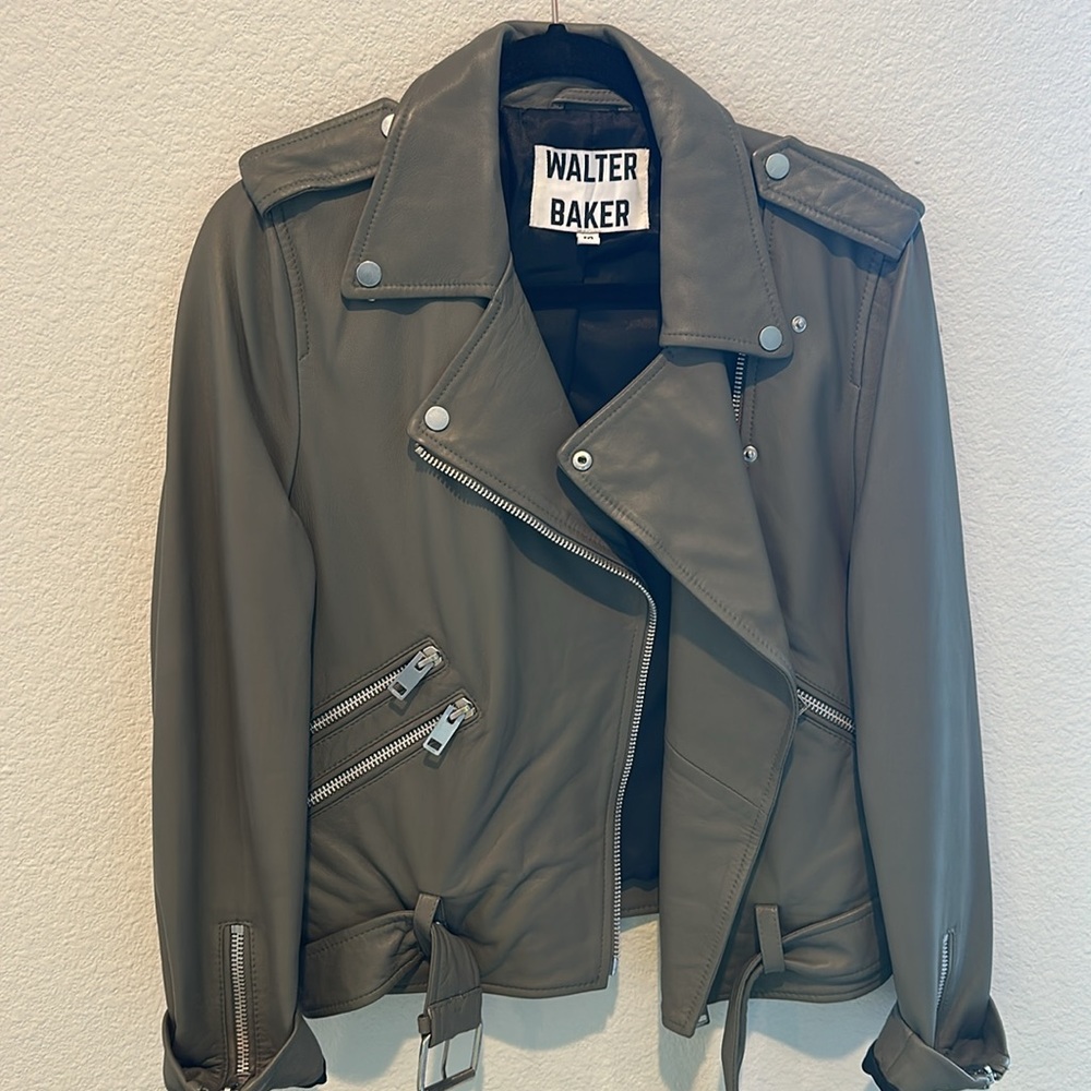 Allison Leather Moto Jacket in Army Green - Medium - Picture 4 of 9
